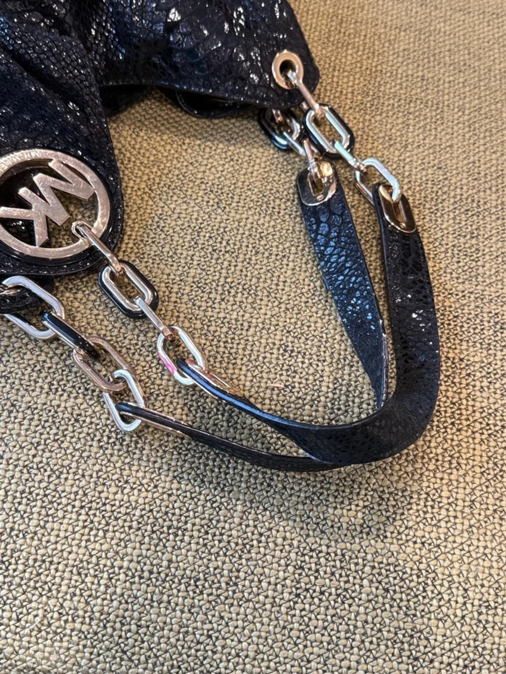 *Michael Kors Black Glossy Shimmery Snakeskin-Texture Shoulder Bag - Picture 11 of 11